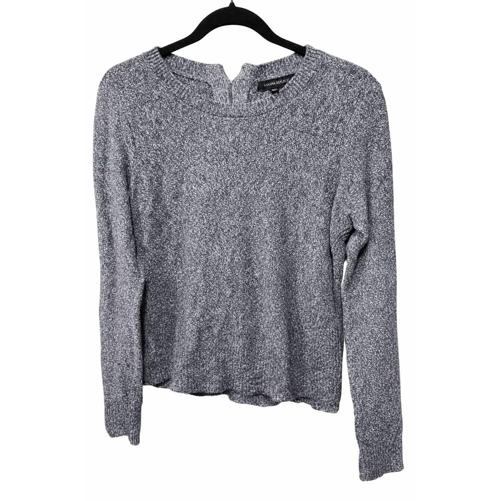 Banana Republic Womens‎ Cotton Crewneck Sweater Heather Gray Zip Back Med